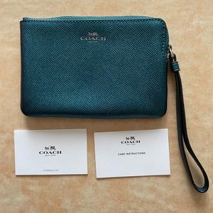 Coach Wallet Wristlet - Dark Teal Metallic